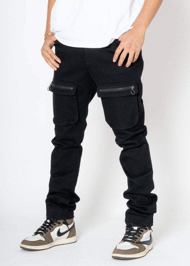 Men's 5 Pocket Slim Pants With Cargo Pockets - Black