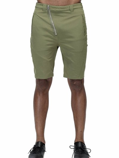 Konus Men's Asymmetrical Zipper Fly Shorts In Olive product