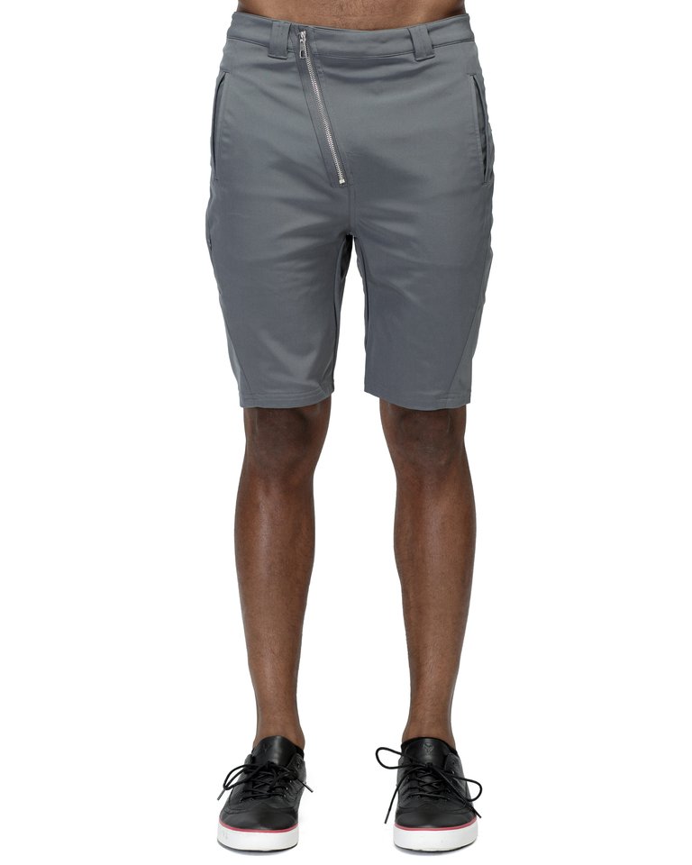 Men's Asymmetrical Zipper Fly Shorts - Gray