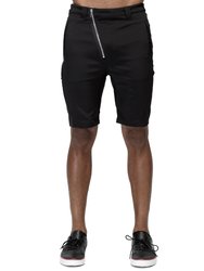 Men's Asymmetrical Zipper Fly Shorts - Black