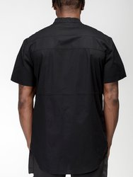 Men's Band Collar Panel Shirt In Black