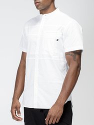 Men's Band Collar Panel Shirt In White