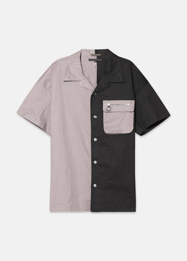 Men's Bellow Pocket Oversize Short Sleeve Shirt In Black Khaki - Black Khaki