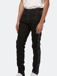 Men's Black Denim With Print On Side Seams