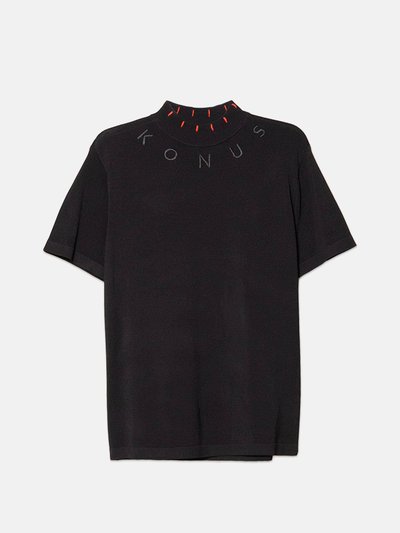 Konus Men's Black Fully Fashioned Short Sleeve Mock Neck Sweater product