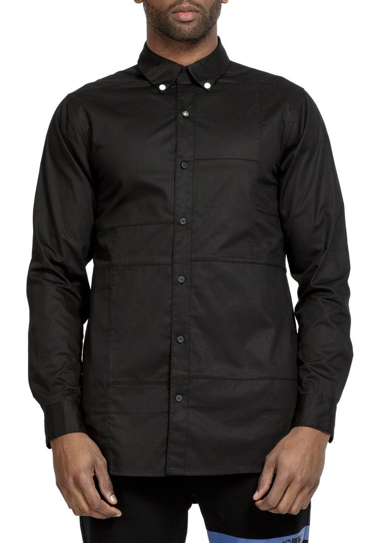 Men's Button Down/Duel Shirt In Black - Black