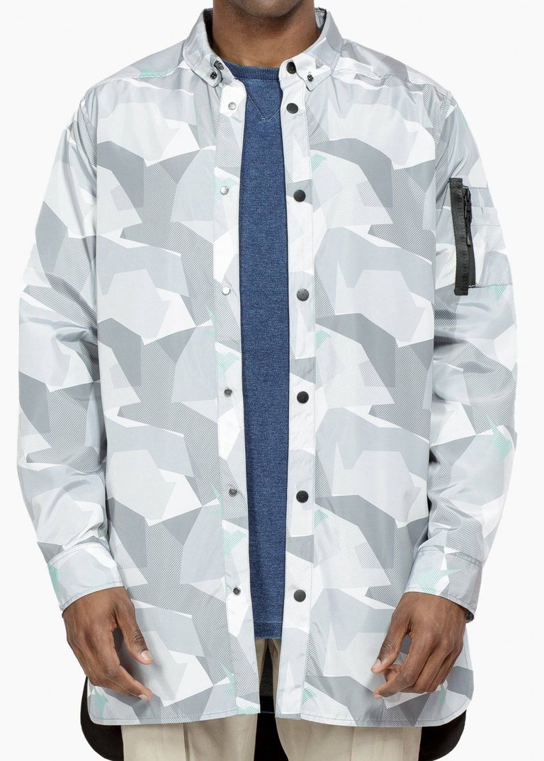 Men's Camo Printed Long Shirt Jacket In Grey - Grey