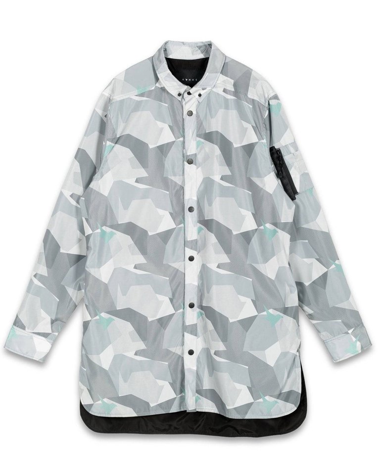 Men's Camo Printed Long Shirt Jacket In Grey
