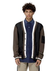 Men's Cardigan With Polyester Panel In Olive