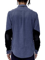 Men's Corduroy Elbow Detail Button Up Shirt - Blue