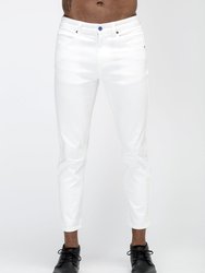 Men's Cropped Twill Pant With Dart Detail In White - White