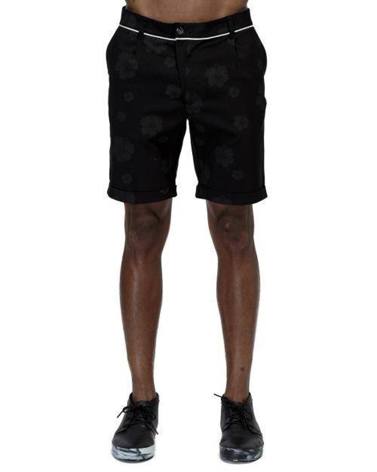 Men's Cuffed Shorts With Floral Print In Black - Black