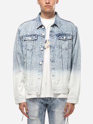 Men's Denim Trucker Jacket With Ombre Bleaching - Denim