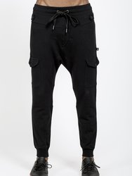 Men's Drop Crotch Cargo Pockets Sweatpants In Black - Black