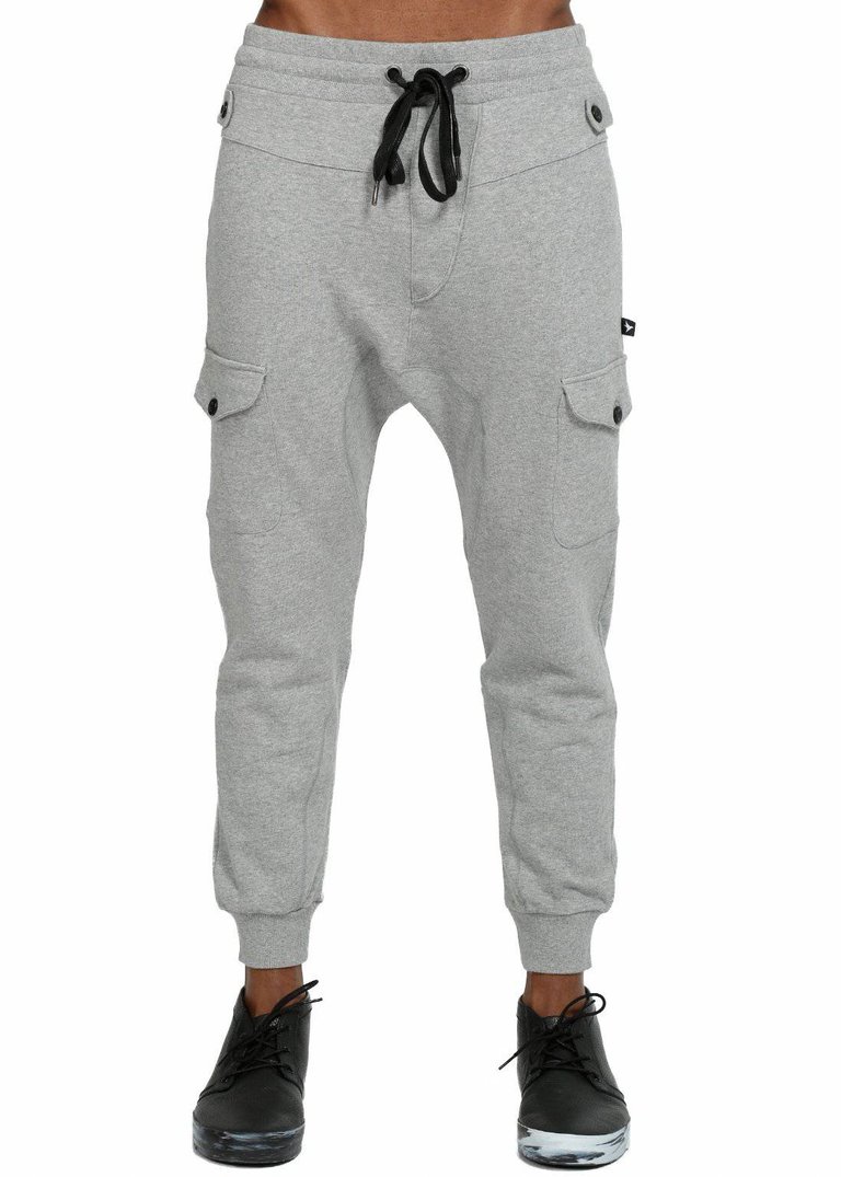 Men's Drop Crotch Cargo Pockets Sweatpants In Gray - Gray