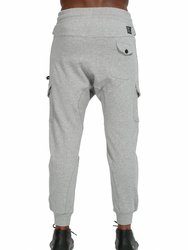 Men's Drop Crotch Cargo Pockets Sweatpants In Gray