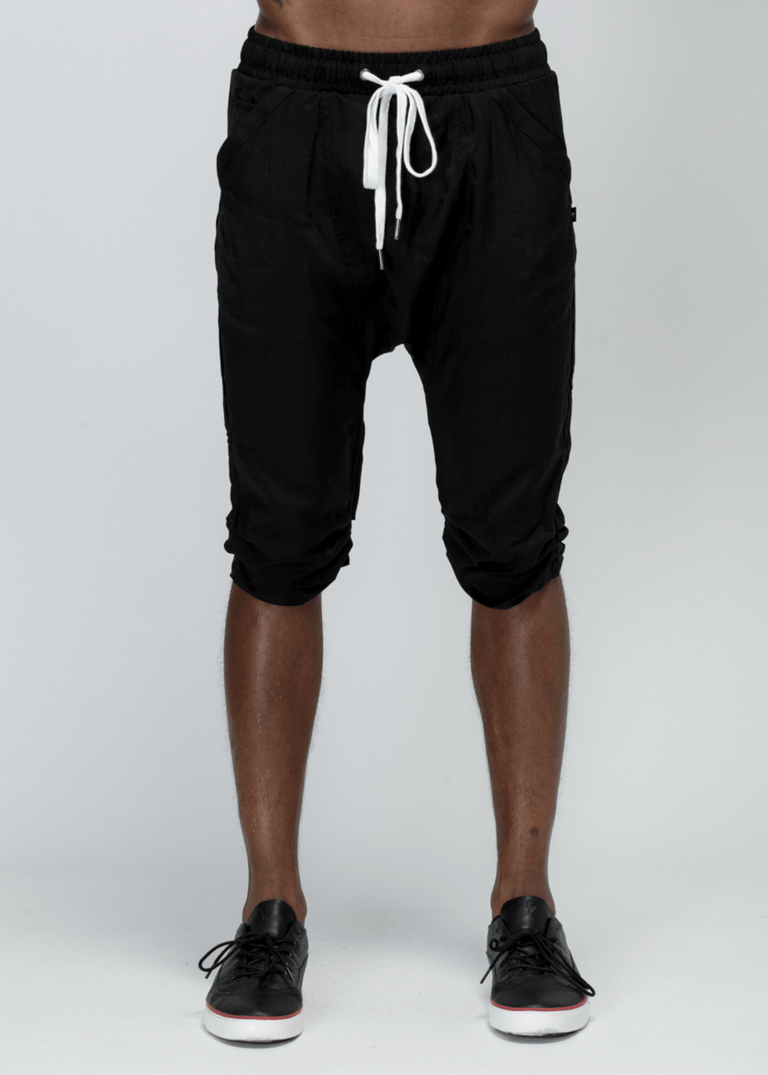 Men's Drop Crotch Over Knee Shorts - Black