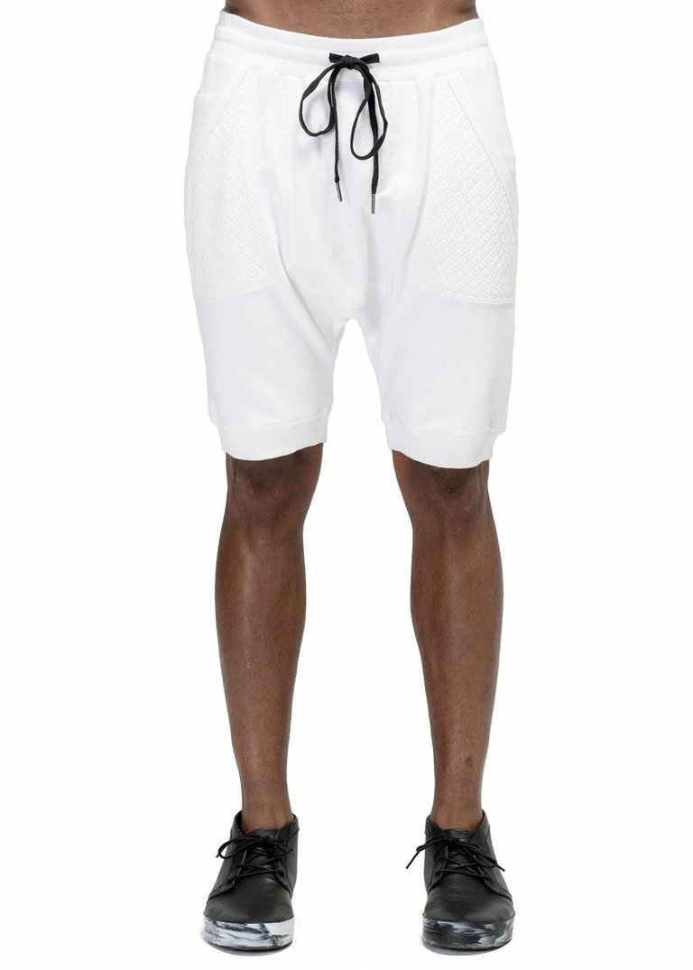 Men's Drop Crotch Shorts Contrast Pockets - White - White