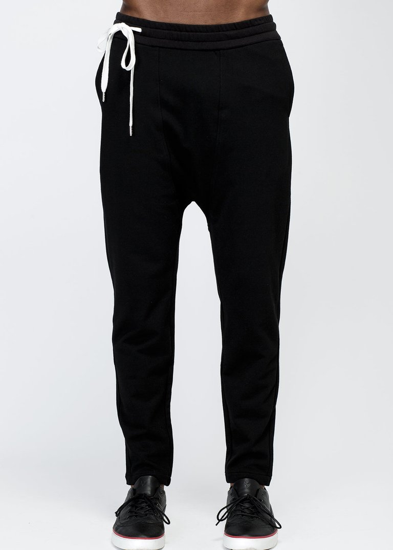 Men's Drop Crotch Sweatpants In Black - Black