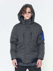 Men's Duck Down Parka With Detachable Hood In Charcoal - Charcoal