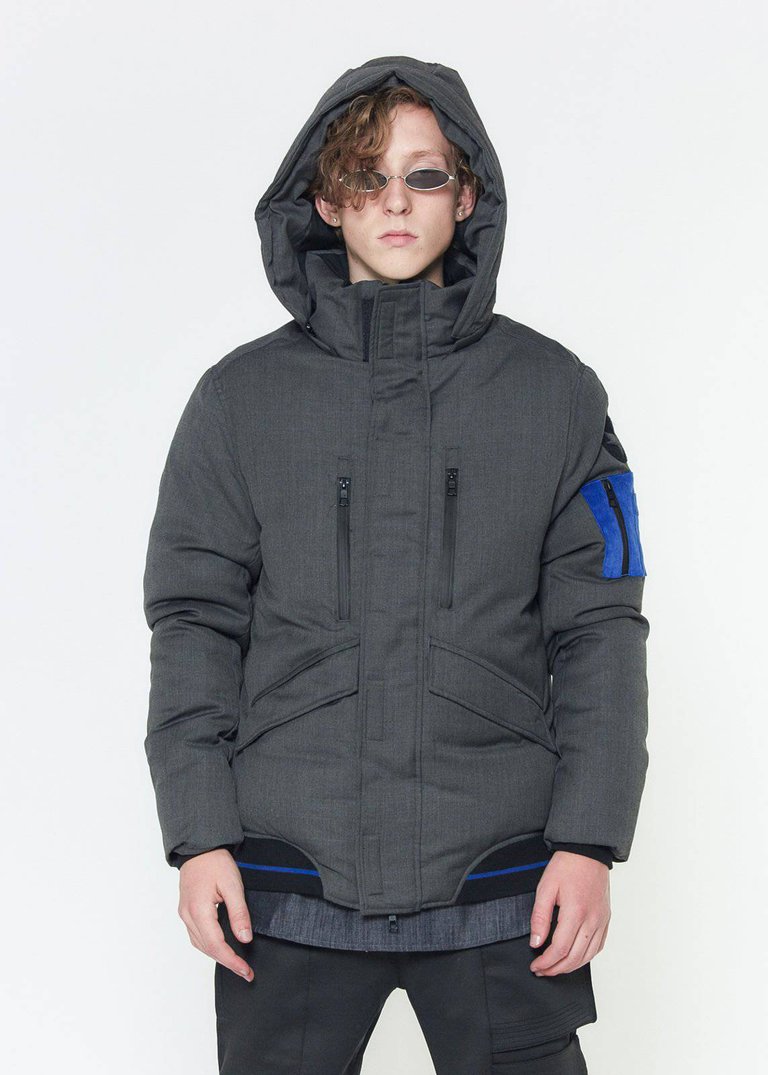 Men's Duck Down Parka With Detachable Hood In Charcoal - Charcoal