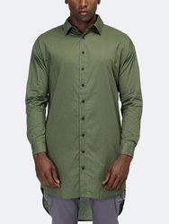 Men's Elongated Button Up Shirt - Olive
