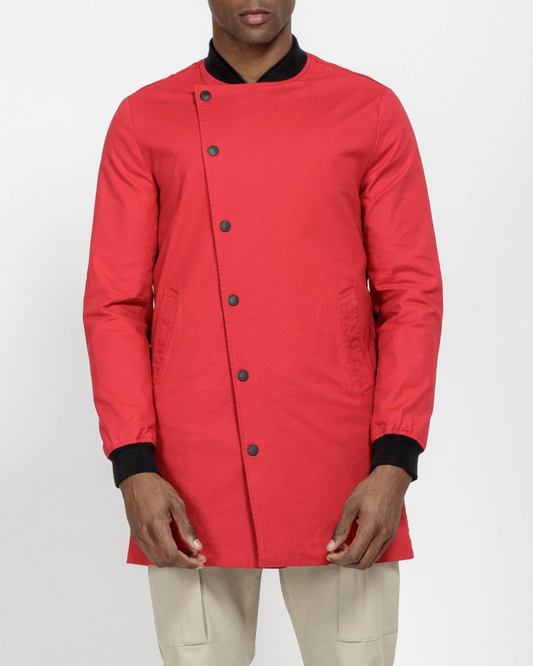 Men's Elongated Twill Jacket In Red - Red