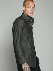 Men's Essential Chambray Button Down Shirt In Charcoal Black