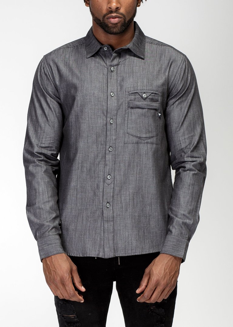 Men's Essential Chambray Button Down Shirt In Charcoal