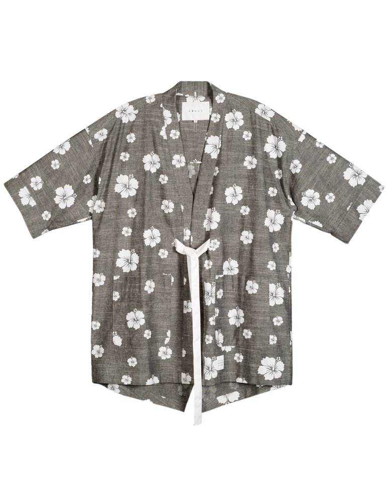 Men's Floral Kimono Shirt In Gray - Gray