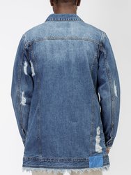 Men's Frayed Long Denim Jacket