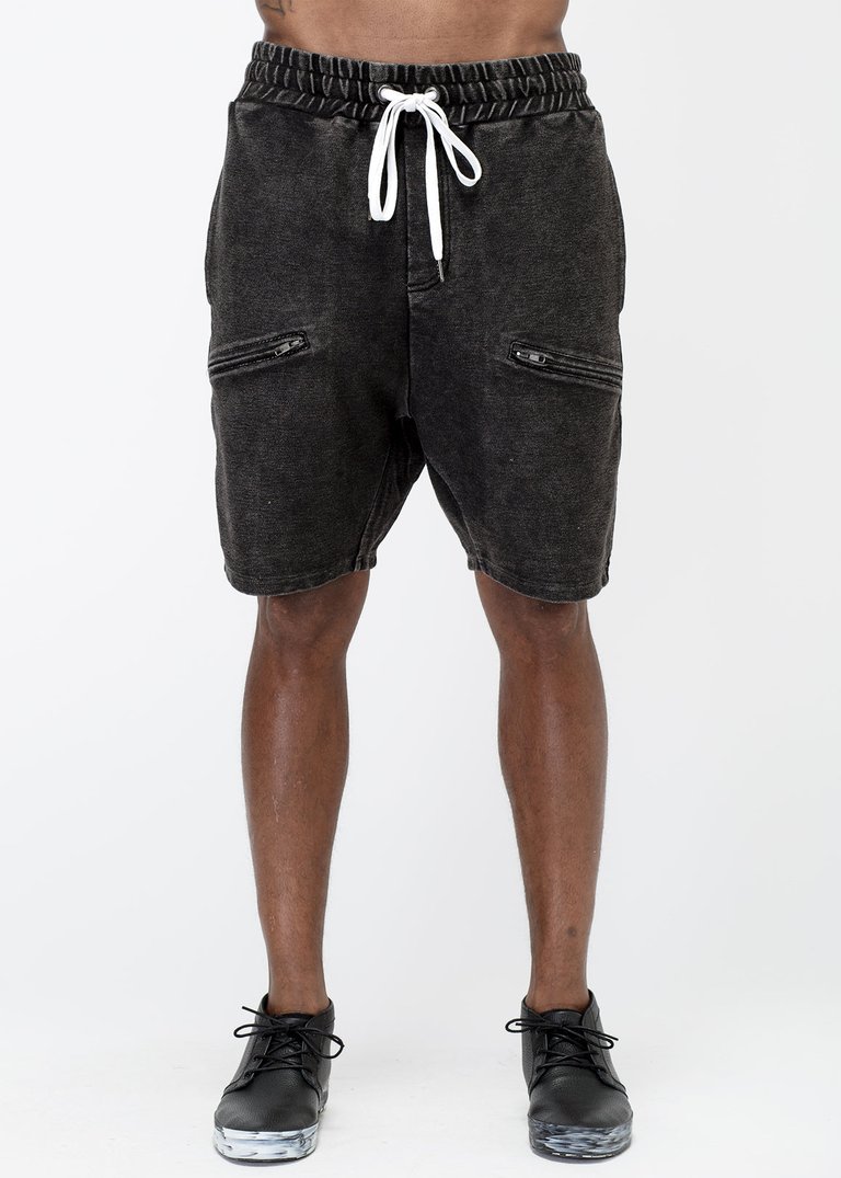 Men's Heavy Denim Knit Shorts In Black - Black