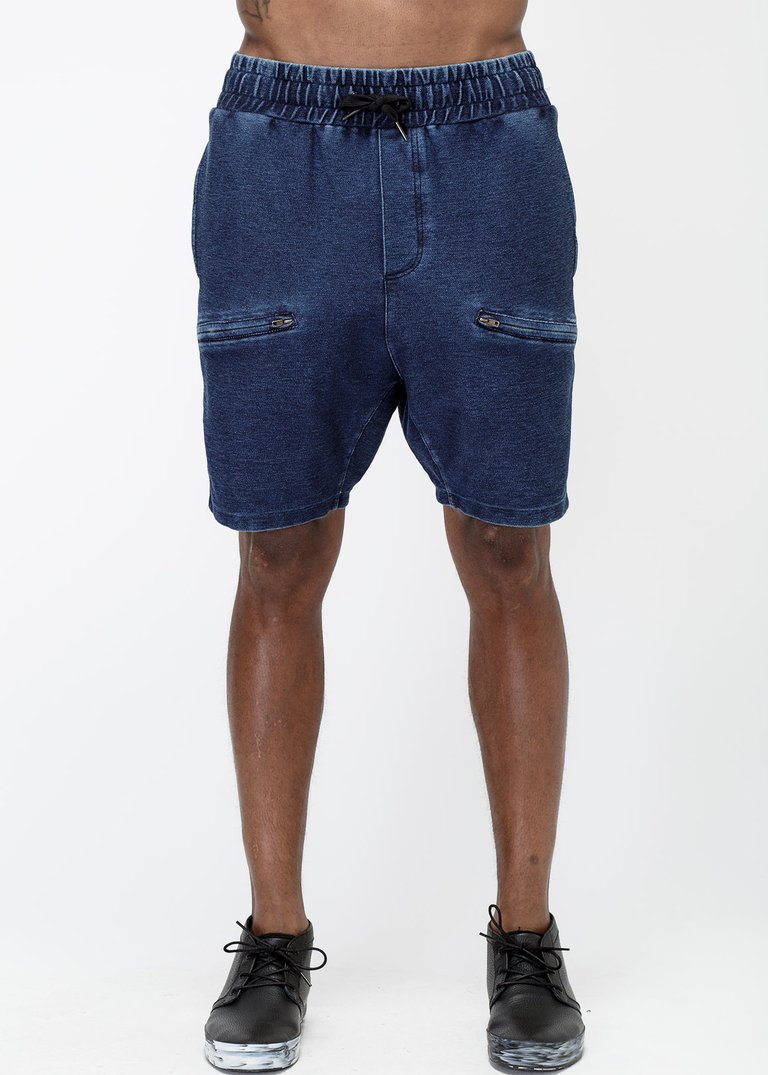 Men's Heavy Denim Knit Shorts In Blue - Blue