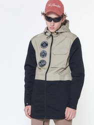 Men's Hooded Jacket With Color Block x Patch In Khaki - Khaki