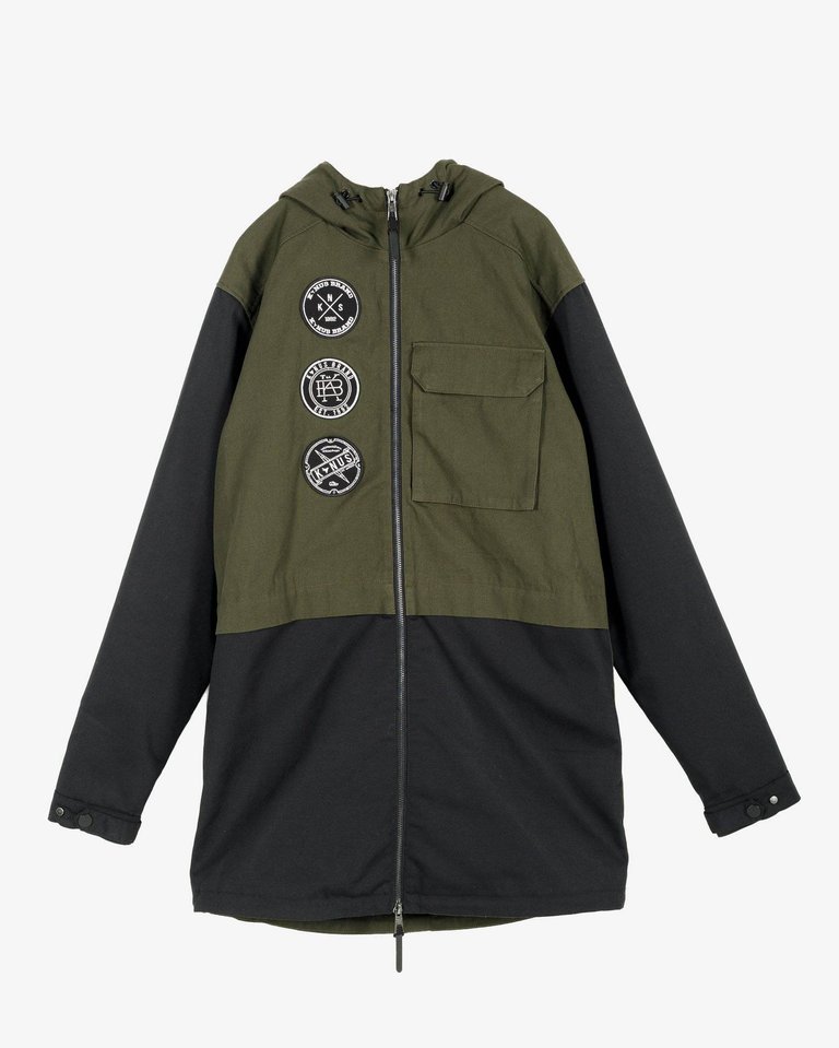 Men's Hooded Jacket With Color Block x Patch - Olive - Olive