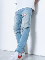 Men's Light Washed Denim With Repair Works