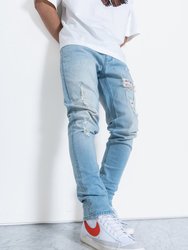 Men's Light Washed Denim With Repair Works