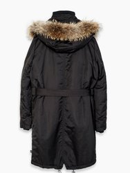 Men's Long Duck Down Hooded Parka With Fur In Black