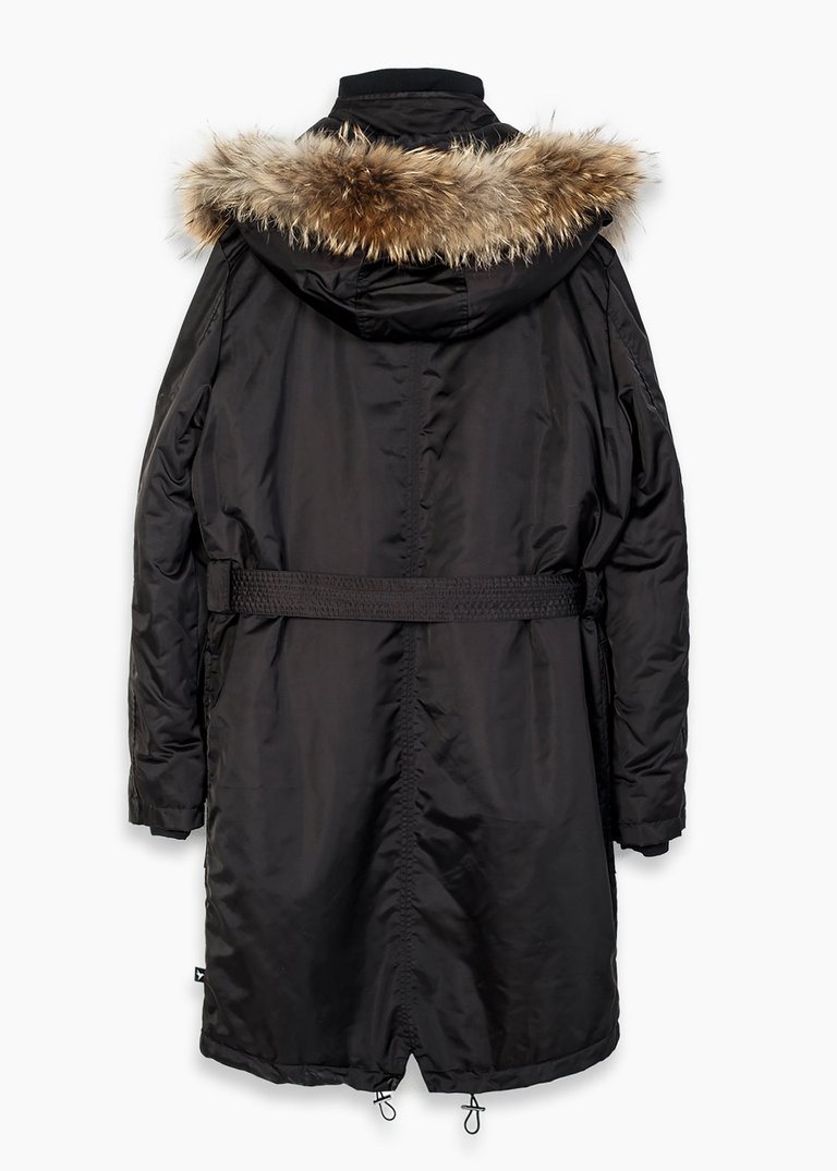 Men's Long Duck Down Hooded Parka With Fur In Black