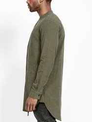 Men's Long Mandarin Collar Shirt With Welt Pockets - Olive