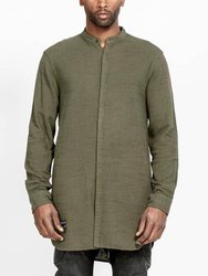 Men's Long Mandarin Collar Shirt With Welt Pockets - Olive - Olive