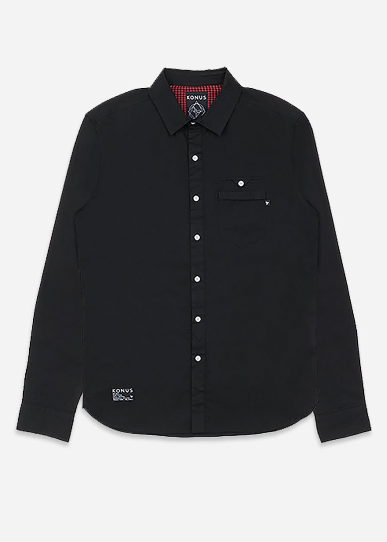 Men's Long Sleeve Button Down Essential Shirt - Black