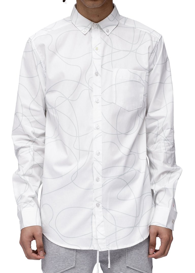 Men's Long Sleeve Line Print Shirt In White - White