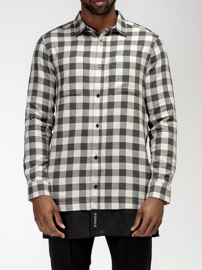 Konus Men's Longline Button Up Shirt In Plaid in Charcoal product