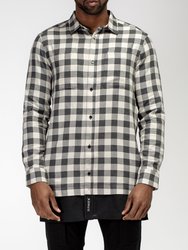 Men's Longline Button Up Shirt In Plaid in Charcoal - Charcoal