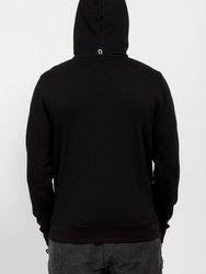 Men's Mock Neck Zip Up Hoodie With Print In Black