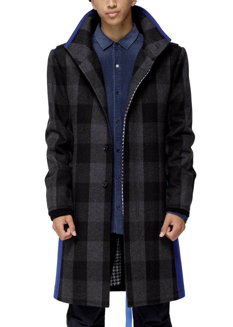 Men's Oversized Wool Blend Coat - Charcoal Navy