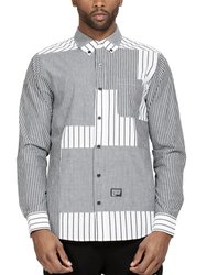 Men's Patched Long Sleeve Button Down Shirt - Grey