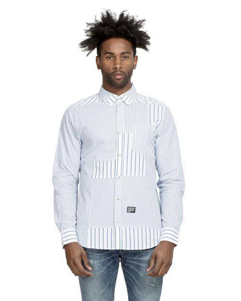 Men's Patched Long Sleeve Button Down Shirt - Blue