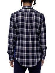 Men's Plaid Side Panel Flannel Shirt In Navy